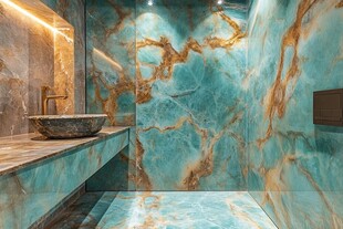 奢华蓝金大理石浴室空间