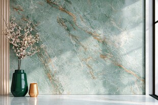 浅绿大理石墙配雅致摆件