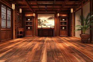 中式古风木质典雅客厅空间