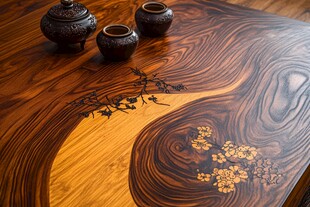 中式木雕纹理的精美茶桌