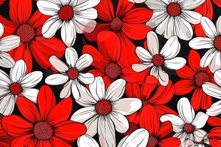 红白花卉图案