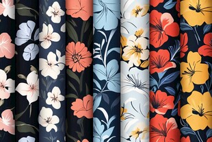 多彩花卉图案布料展示