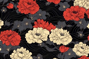 复古花卉图案 黑底牡丹