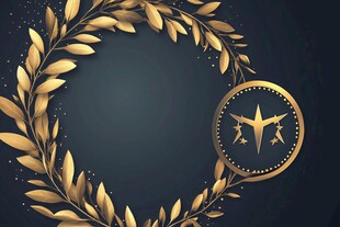 金色桂冠与航空标志背景