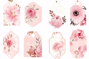 粉色花卉装饰标签设计图