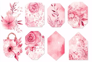 粉色花卉图案装饰标签集合
