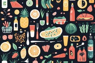 多彩食物与厨具插画图案