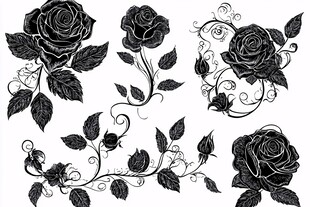 黑色玫瑰花纹图案设计