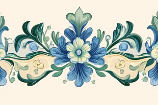 蓝绿花卉精美装饰图案