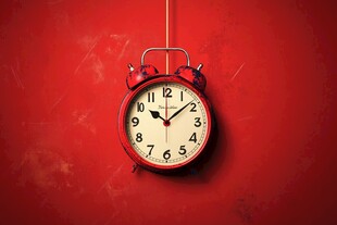 红色背景上的复古闹钟