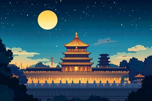 月夜下的古典楼阁美景