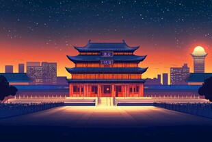 古风建筑夜景璀璨如画