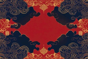 中式云纹红底古典边框图案
