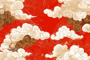 红色祥云中式传统纹理图