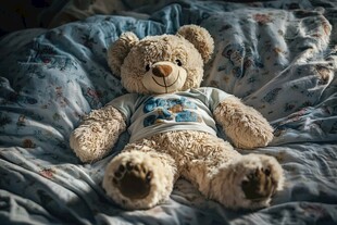 床上的可爱泰迪熊玩偶