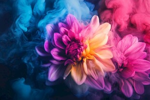 梦幻彩雾中的绚烂大丽花