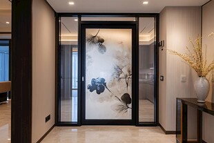 中式艺术玻璃隔断玄关设计