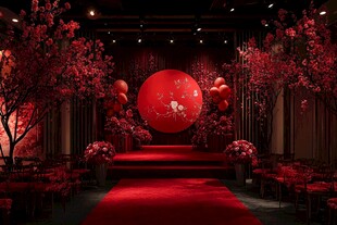 中式浪漫红色主题婚礼现场