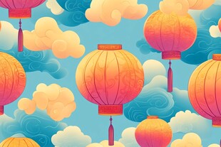 灯笼云海梦幻背景图