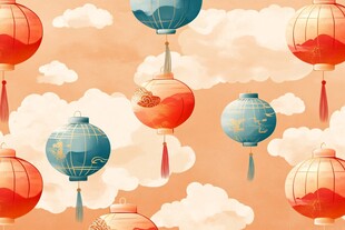 空中飘悬的中式传统灯笼