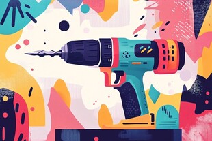 多彩手绘电钻插画