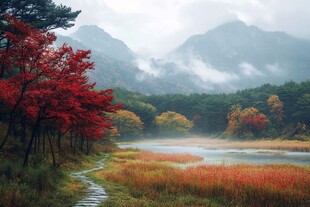 秋景山林间的诗意小径