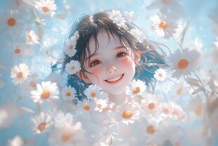雏菊环绕的梦幻少女