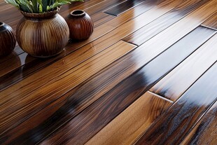 木质地板上的绿植陶罐摆件