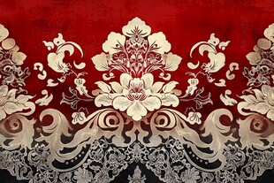 红色锦缎中式花卉图案