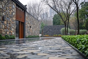 中式庭院石子路静谧景致
