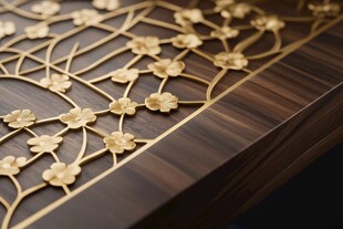金饰雕花木质桌面细节