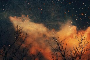 梦幻星空下的云海与枯树