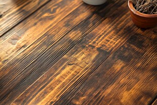 复古木质桌面与小盆栽