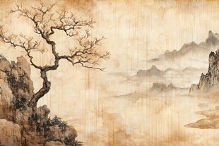 古风山水孤树意境图