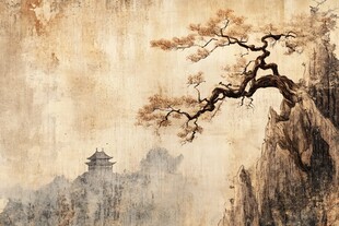 古松楼阁山水意境图