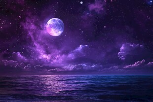 梦幻紫月星空下的海洋