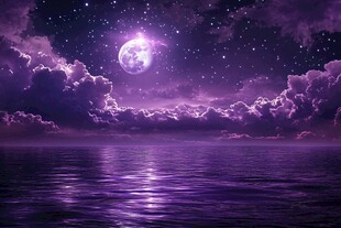 梦幻紫月星空下的静谧海面