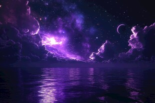 梦幻紫调星空下的静谧海面