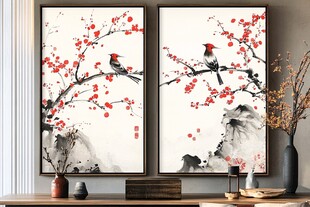 双幅中式花鸟装饰画