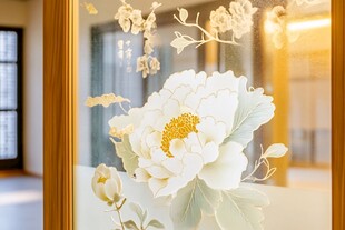 中式窗贴白牡丹雅致装饰