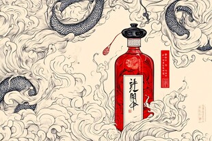 古风龙纹图中的红瓶酒