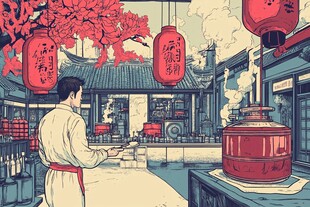 古风酒馆男子烹茶场景