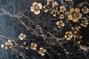 黑金大理石上的精致花卉