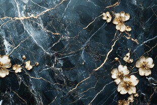 黑金大理石上的精致花卉