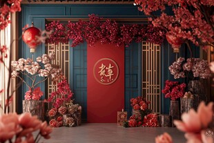 中式喜庆场景 繁花贺新年