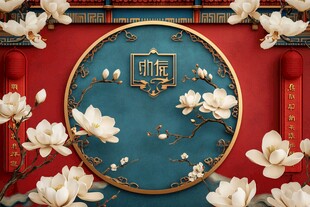 中式府邸玉兰花装饰图景