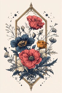 复古花卉装饰插画