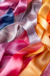 多彩丝绸缎带纹理特写