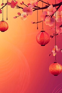 春日桃花红灯笼美景