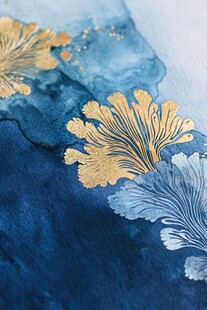蓝金花卉纹理艺术图案